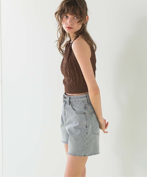 SEA DRESS(シードレス)の「ハイウエストデニムショートパンツ(デニムパンツ・レディース・ライトブルー/ホワイト・L/S/M)」の6枚目の写真