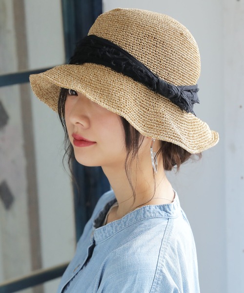 osharewalker（オシャレウォーカー）の「『ワイヤー入り配色リボンハット』（ハット・レディース・ミント/ブラック・FREE）」の4枚目の写真