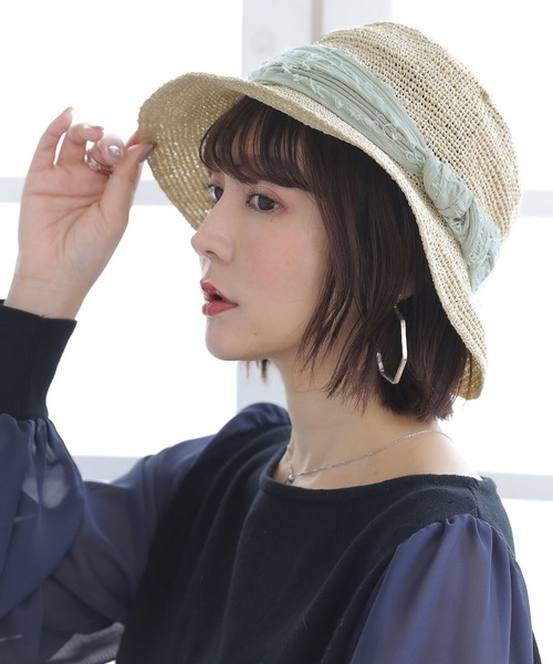 osharewalker（オシャレウォーカー）の「『ワイヤー入り配色リボンハット』（ハット・レディース・ミント/ブラック・FREE）」の11枚目の写真