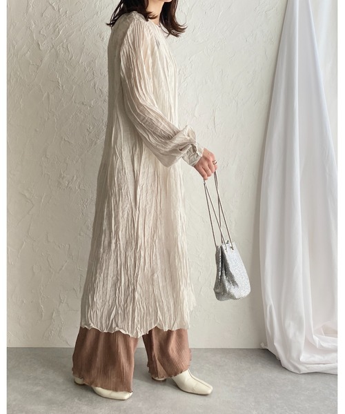 She's Closet（シーズクローゼット）の「ワッシャープリーツ長袖ロングワンピース（ワンピース・レディース・ブラック/パープル/オレンジ/モカ/オートミール・FREE）」の8枚目の写真