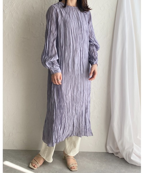 She's Closet（シーズクローゼット）の「ワッシャープリーツ長袖ロングワンピース（ワンピース・レディース・ブラック/パープル/オレンジ/モカ/オートミール・FREE）」の9枚目の写真