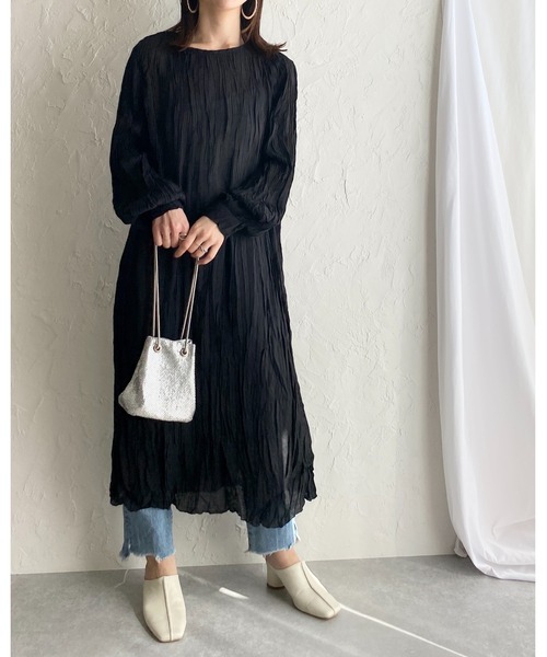 She's Closet（シーズクローゼット）の「ワッシャープリーツ長袖ロングワンピース（ワンピース・レディース・ブラック/パープル/オレンジ/モカ/オートミール・FREE）」の11枚目の写真