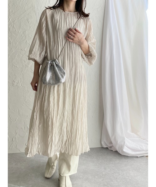 She's Closet（シーズクローゼット）の「ワッシャープリーツ長袖ロングワンピース（ワンピース・レディース・ブラック/パープル/オレンジ/モカ/オートミール・FREE）」の14枚目の写真