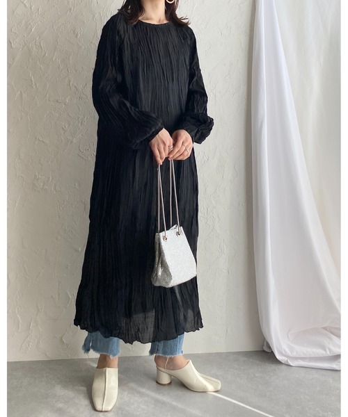 She's Closet（シーズクローゼット）の「ワッシャープリーツ長袖ロングワンピース（ワンピース・レディース・ブラック/パープル/オレンジ/モカ/オートミール・FREE）」の20枚目の写真