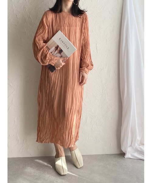 She's Closet（シーズクローゼット）の「ワッシャープリーツ長袖ロングワンピース（ワンピース・レディース・ブラック/パープル/オレンジ/モカ/オートミール・FREE）」の22枚目の写真