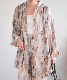 ジョーゼットペイント柄バンドカラーシャツ