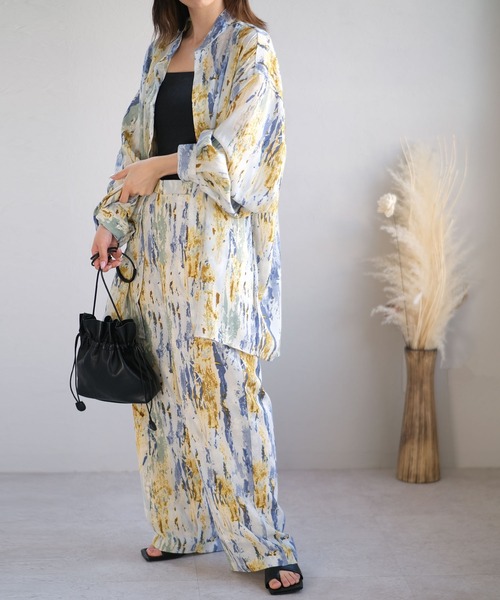 ＡＮＤＪ（アンドジェイ）の「ジョーゼットペイント柄バンドカラーシャツ（シャツ/ブラウス・レディース・ブルー/グリーン/ベージュ・M）」の8枚目の写真