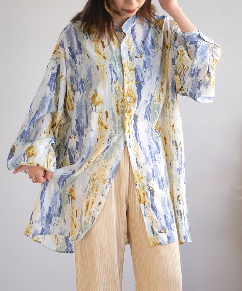 ＡＮＤＪ（アンドジェイ）の「ジョーゼットペイント柄バンドカラーシャツ（シャツ/ブラウス・レディース・ブルー/グリーン/ベージュ・M）」の11枚目の写真