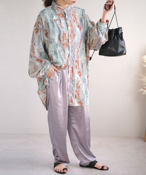 ＡＮＤＪ（アンドジェイ）の「ジョーゼットペイント柄バンドカラーシャツ（シャツ/ブラウス・レディース・ブルー/グリーン/ベージュ・M）」の13枚目の写真