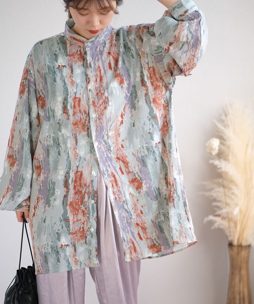 ＡＮＤＪ（アンドジェイ）の「ジョーゼットペイント柄バンドカラーシャツ（シャツ/ブラウス・レディース・ブルー/グリーン/ベージュ・M）」の15枚目の写真