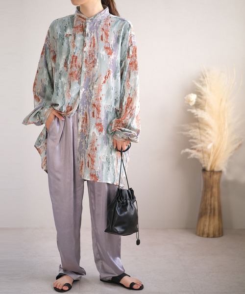 ＡＮＤＪ（アンドジェイ）の「ジョーゼットペイント柄バンドカラーシャツ（シャツ/ブラウス・レディース・ブルー/グリーン/ベージュ・M）」の16枚目の写真