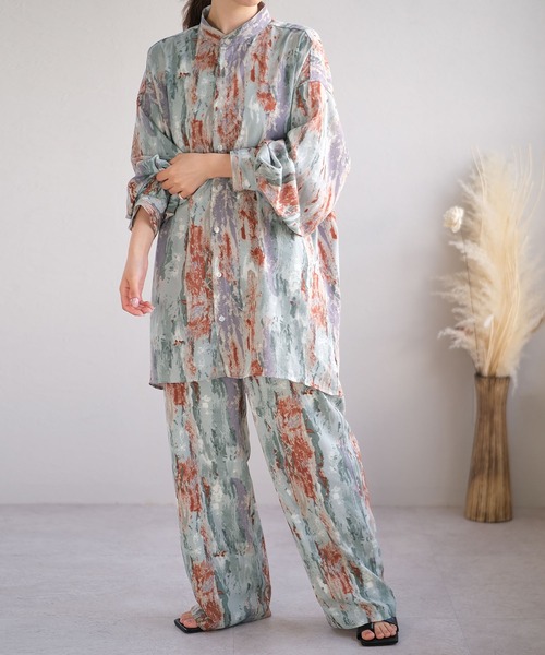 ＡＮＤＪ（アンドジェイ）の「ジョーゼットペイント柄バンドカラーシャツ（シャツ/ブラウス・レディース・ブルー/グリーン/ベージュ・M）」の17枚目の写真