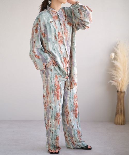 ＡＮＤＪ（アンドジェイ）の「ジョーゼットペイント柄バンドカラーシャツ（シャツ/ブラウス・レディース・ブルー/グリーン/ベージュ・M）」の19枚目の写真