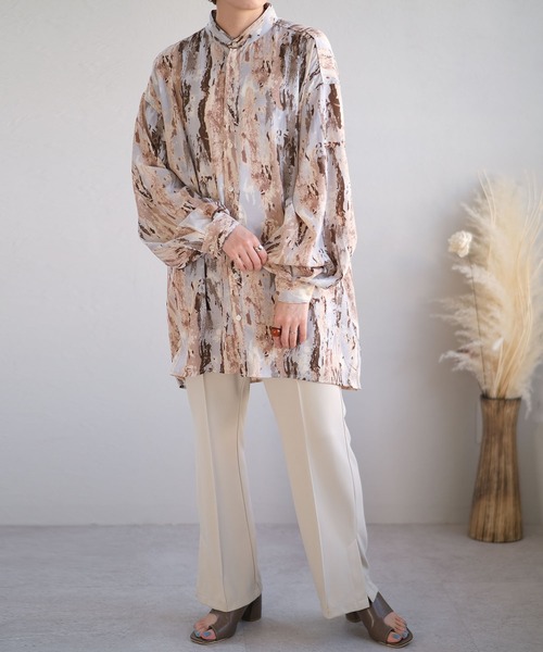 ＡＮＤＪ（アンドジェイ）の「ジョーゼットペイント柄バンドカラーシャツ（シャツ/ブラウス・レディース・ブルー/グリーン/ベージュ・M）」の20枚目の写真