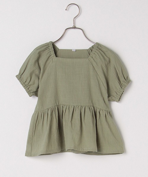 b・ROOM（ビールーム）の「【プチプラ】ペプラム半袖ブラウス（シャツ/ブラウス・キッズ・オフホワイト/ベージュ/ライトカーキ・140cm/110cm/100cm/130cm/120cm）」の3枚目の写真