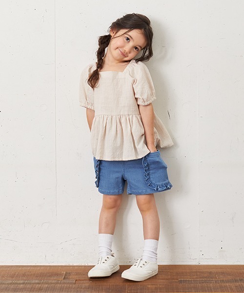 b・ROOM（ビールーム）の「【プチプラ】ペプラム半袖ブラウス（シャツ/ブラウス・キッズ・オフホワイト/ベージュ/ライトカーキ・140cm/110cm/100cm/130cm/120cm）」の16枚目の写真