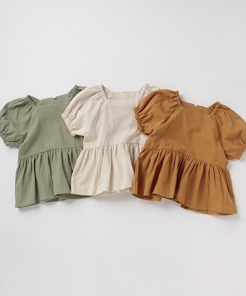 b・ROOM（ビールーム）の「【プチプラ】ペプラム半袖ブラウス（シャツ/ブラウス・キッズ・オフホワイト/ベージュ/ライトカーキ・140cm/110cm/100cm/130cm/120cm）」の13枚目の写真