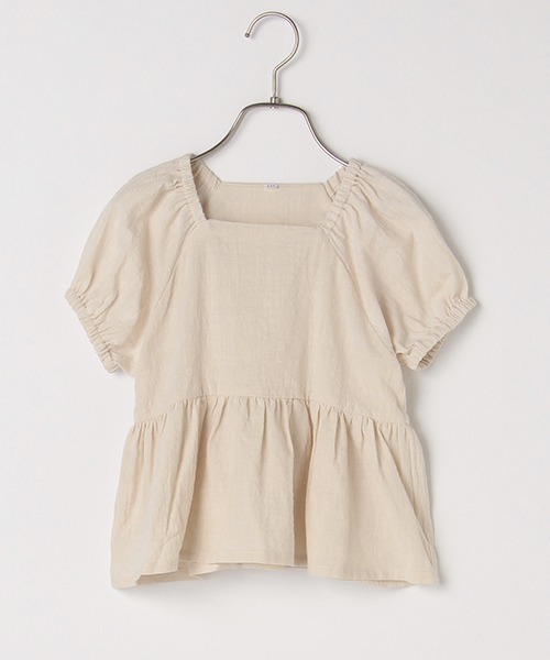 b・ROOM（ビールーム）の「【プチプラ】ペプラム半袖ブラウス（シャツ/ブラウス・キッズ・オフホワイト/ベージュ/ライトカーキ・140cm/110cm/100cm/130cm/120cm）」の5枚目の写真