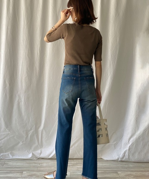 GeeRA(ジーラ)の「半袖リブニットトップス(Tシャツ/カットソー・レディース・ブラック/アイボリー/モカ/コーラル・MEDIUM)」の19枚目の写真