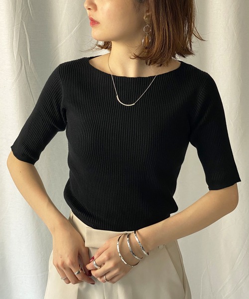 GeeRA(ジーラ)の「半袖リブニットトップス(Tシャツ/カットソー・レディース・ブラック/アイボリー/モカ/コーラル・MEDIUM)」の22枚目の写真