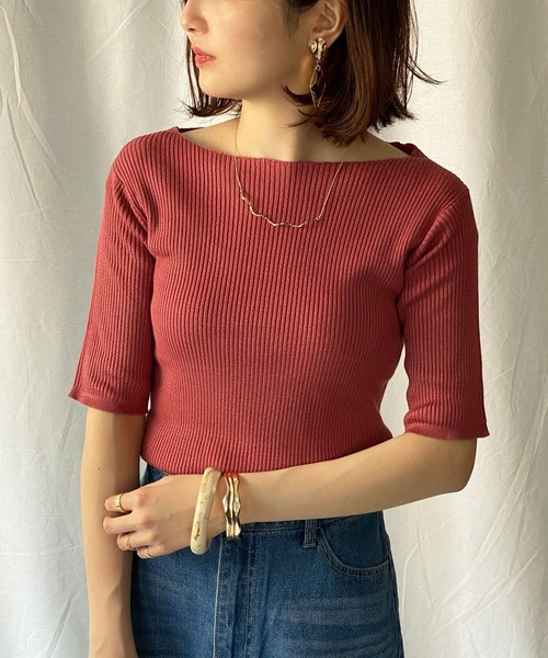 GeeRA(ジーラ)の「半袖リブニットトップス(Tシャツ/カットソー・レディース・ブラック/アイボリー/モカ/コーラル・MEDIUM)」の20枚目の写真