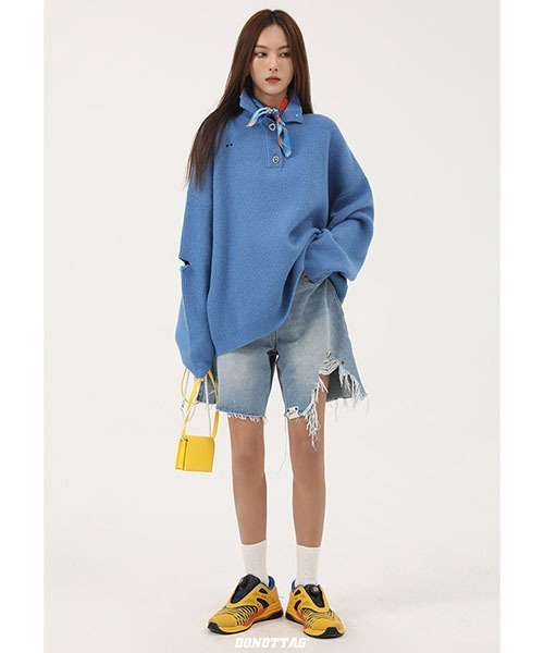 MASONPRINCE(メイソンプリンス)の「ハイウエスト ダメージデニムショーツ DK11131【DO NOT TAG】(デニムパンツ・レディース・ライトブルー/ダークグレー・L/M/S/XS)」の11枚目の写真