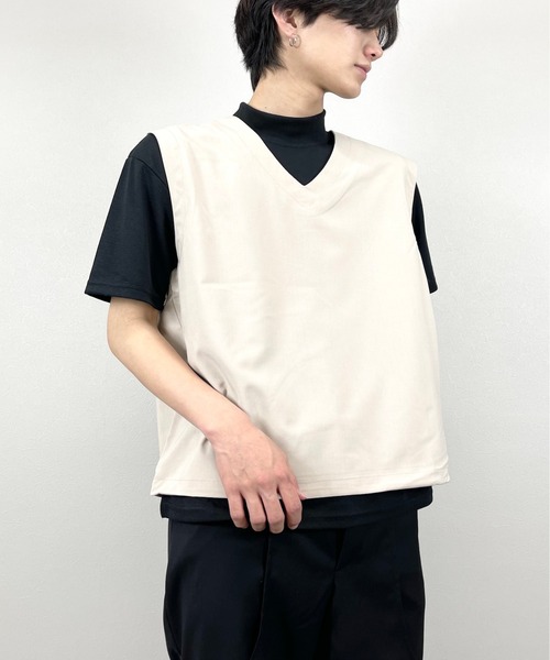 Chikashitsu +（チカシツプラス）の「【Chikashitsu +チカシツプラス】string vest/ストリング ベスト デザイン ベスト（ベスト・メンズ・ホワイト/ブラック/ベージュ/グレー・ONE SIZE）」の4枚目の写真