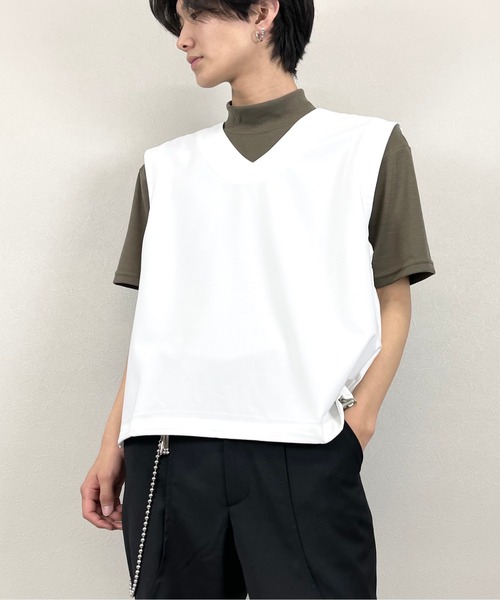 Chikashitsu +（チカシツプラス）の「【Chikashitsu +チカシツプラス】string vest/ストリング ベスト デザイン ベスト（ベスト・メンズ・ホワイト/ブラック/ベージュ/グレー・ONE SIZE）」の2枚目の写真