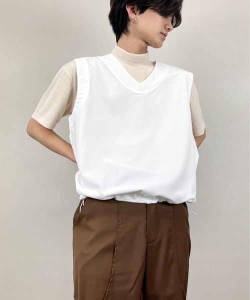 Chikashitsu +（チカシツプラス）の「【Chikashitsu +チカシツプラス】string vest/ストリング ベスト デザイン ベスト（ベスト・メンズ・ホワイト/ブラック/ベージュ/グレー・ONE SIZE）」の10枚目の写真