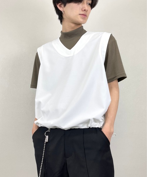 Chikashitsu +（チカシツプラス）の「【Chikashitsu +チカシツプラス】string vest/ストリング ベスト デザイン ベスト（ベスト・メンズ・ホワイト/ブラック/ベージュ/グレー・ONE SIZE）」の7枚目の写真