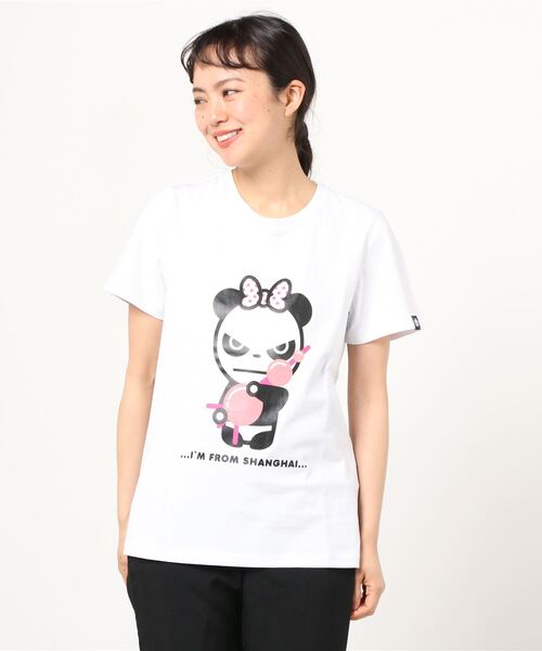 HIPANDA(ハイパンダ)の「HIPANDA ハイパンダ レディース オリエンタルパールタワー・プリント 半袖Tシャツ(Tシャツ/カットソー・レディース・ブラック/ホワイト・LARGE/SMALL/X-LARGE/MEDIUM)」の3枚目の写真