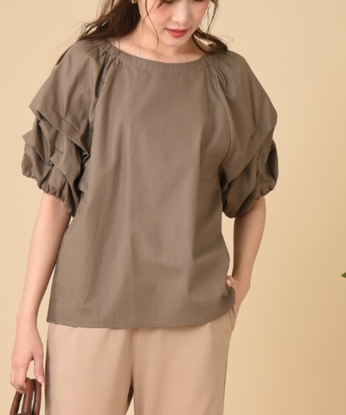 INTERPLANET(インタープラネット)の「コットンホイップスリーブブラウス(シャツ/ブラウス・レディース・オフホワイト/インディゴブルー/モカ・FREE)」の3枚目の写真