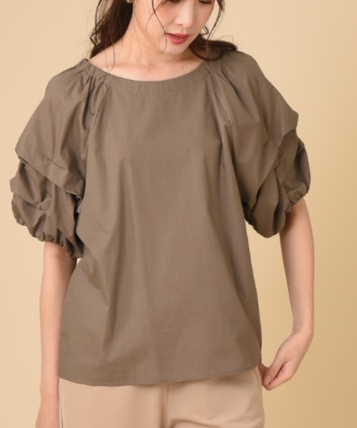 INTERPLANET(インタープラネット)の「コットンホイップスリーブブラウス(シャツ/ブラウス・レディース・オフホワイト/インディゴブルー/モカ・FREE)」の4枚目の写真