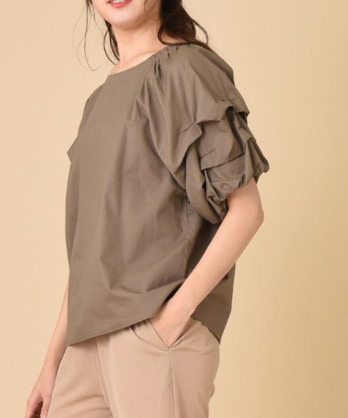 INTERPLANET(インタープラネット)の「コットンホイップスリーブブラウス(シャツ/ブラウス・レディース・オフホワイト/インディゴブルー/モカ・FREE)」の5枚目の写真