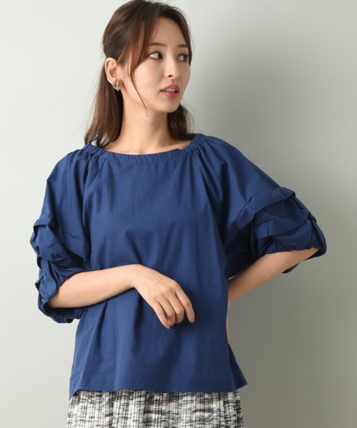 INTERPLANET(インタープラネット)の「コットンホイップスリーブブラウス(シャツ/ブラウス・レディース・オフホワイト/インディゴブルー/モカ・FREE)」の13枚目の写真
