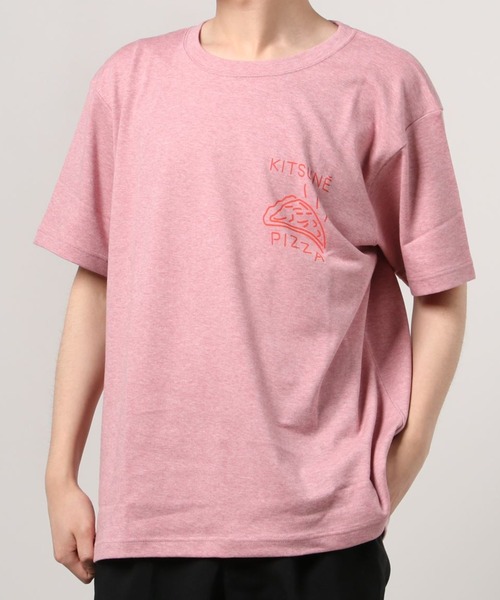 s*#様 FILA MAISON KITSUNE メゾンキツネ ピンク　Tシャツ カフェ キツネ バリスタ フォックス パッチ リラックス Tシャツ