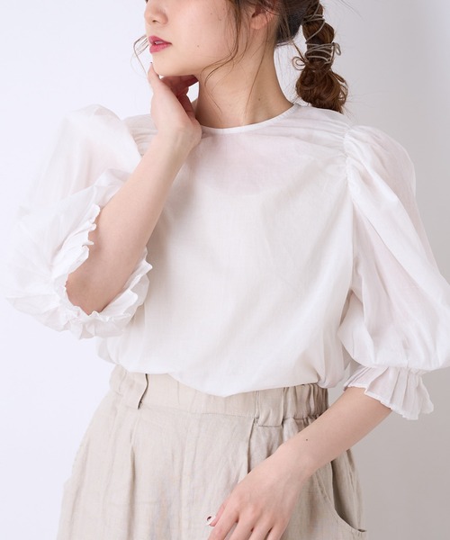 PUAL CE CIN(ピュアルセシン)の「【WEB限定】80ボイル袖フリルブラウス(シャツ/ブラウス・レディース・ベージュ/ブラック/ホワイト・FREE)」の4枚目の写真