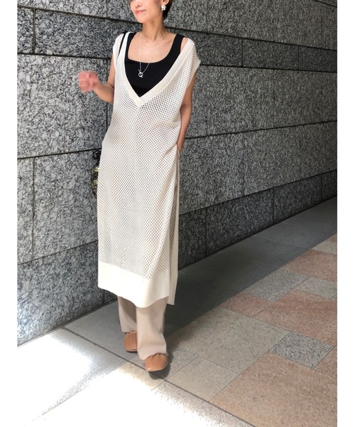 ulu（ウル）の「original Vneck mesh design dress（ワンピース・レディース・ベージュ/オフホワイト・FREE）」の16枚目の写真
