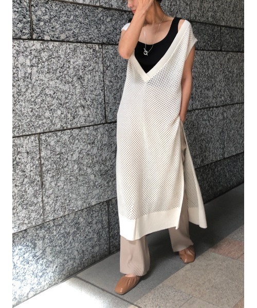 ulu（ウル）の「original Vneck mesh design dress（ワンピース・レディース・ベージュ/オフホワイト・FREE）」の17枚目の写真
