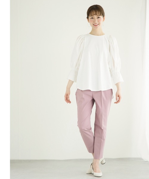 White Collection（ホワイトコレクション）の「【2021AW】異素材切り替えボリュームスリーブプルオーバー（Tシャツ/カットソー・レディース・ホワイト/ブラック/ブラウン/ナチュラル・FREE）」の21枚目の写真