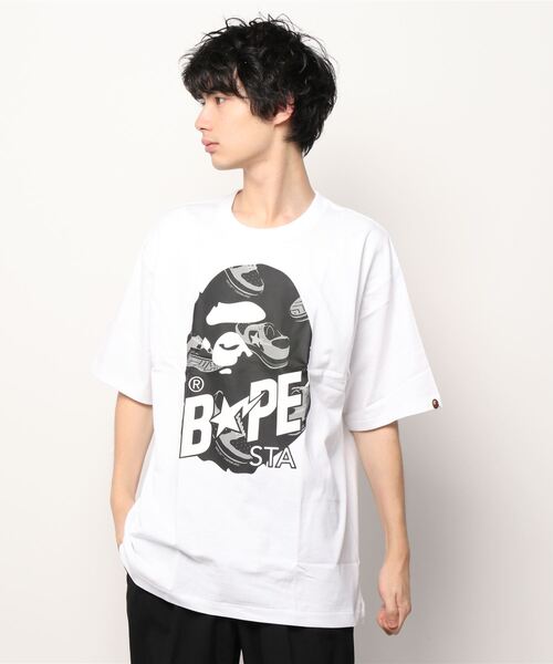 A BATHING APE(アベイシングエイプ)の「RANDOM BAPE STA APE HEAD RLX TEE M(Tシャツ/カットソー・メンズ・ホワイト×ブラック/ブラック×ブラック/ホワイト×ネイビー/ブラック×ブルー・SMALL/MEDIUM/LARGE/X-LARGE/XX-LARGE)」の6枚目の写真