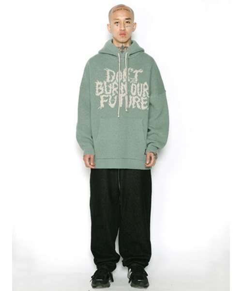 AJOBYAJO（アジョバイアジョ）の「【AJOBYAJO/アジョバイアジョ】Oversized (19) Slogan Wool Knit Hoodie/ニット フーディ ニットフーディ ビッグサイズフーディ オーバーサイズフーディ パーカー（ニット/セーター・メンズ・ブラック/アイボリー/ミント/ネイビー/スカイブルー・M/L/XL）」の14枚目の写真
