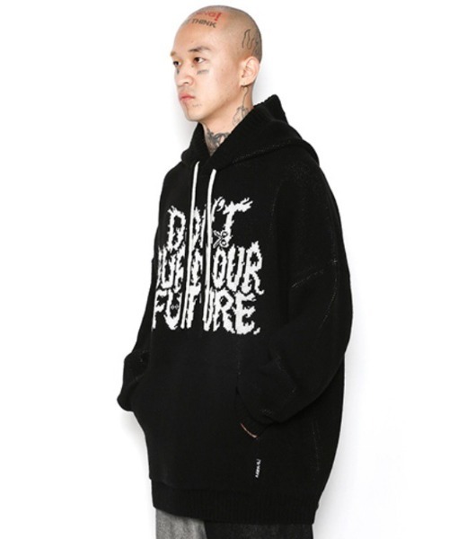 AJOBYAJO（アジョバイアジョ）の「【AJOBYAJO/アジョバイアジョ】Oversized (19) Slogan Wool Knit Hoodie/ニット フーディ ニットフーディ ビッグサイズフーディ オーバーサイズフーディ パーカー（ニット/セーター・メンズ・ブラック/アイボリー/ミント/ネイビー/スカイブルー・M/L/XL）」の7枚目の写真