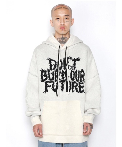 AJOBYAJO（アジョバイアジョ）の「【AJOBYAJO/アジョバイアジョ】Oversized (19) Slogan Wool Knit Hoodie/ニット フーディ ニットフーディ ビッグサイズフーディ オーバーサイズフーディ パーカー（ニット/セーター・メンズ・ブラック/アイボリー/ミント/ネイビー/スカイブルー・M/L/XL）」の6枚目の写真