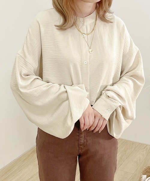 apres jour clair（アプレジュールクレア）の「【apres jour clair】袖ボリュームバンドカラーシャツ【ZOZOTOWN限定アイテム】（シャツ/ブラウス・レディース・ピンクベージュ/アイボリー/オフホワイト/ブラウン系その他/オレンジ系その他/ベージュ・X-LARGE/フリー）」の11枚目の写真