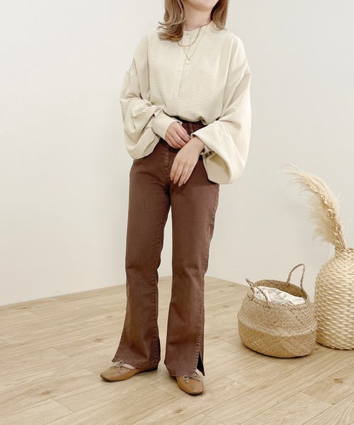 apres jour clair（アプレジュールクレア）の「【apres jour clair】袖ボリュームバンドカラーシャツ【ZOZOTOWN限定アイテム】（シャツ/ブラウス・レディース・ピンクベージュ/アイボリー/オフホワイト/ブラウン系その他/オレンジ系その他/ベージュ・X-LARGE/フリー）」の16枚目の写真