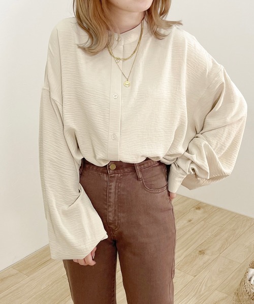 apres jour clair（アプレジュールクレア）の「【apres jour clair】袖ボリュームバンドカラーシャツ【ZOZOTOWN限定アイテム】（シャツ/ブラウス・レディース・ピンクベージュ/アイボリー/オフホワイト/ブラウン系その他/オレンジ系その他/ベージュ・X-LARGE/フリー）」の12枚目の写真