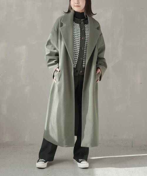 SPINNS（スピンズ）の「オーバーサイズチェスターコート（チェスターコート・レディース・ブラック/グリーン/アイボリー/モカ・ONESIZE）」の4枚目の写真