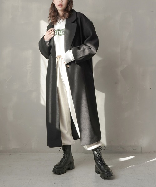 SPINNS（スピンズ）の「オーバーサイズチェスターコート（チェスターコート・レディース・ブラック/グリーン/アイボリー/モカ・ONESIZE）」の3枚目の写真