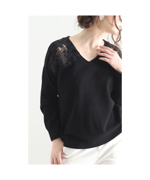Sawa a la mode(サワアラモード)の「花咲く肩レースニットトップス(ニット/セーター・レディース・ベージュ/ブラック・FREE)」の10枚目の写真